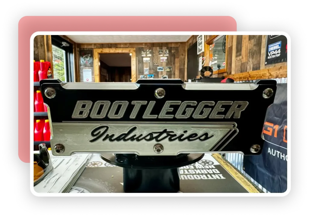 a close up of Bootlegger Industries sign